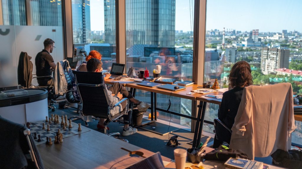 An office with big windows