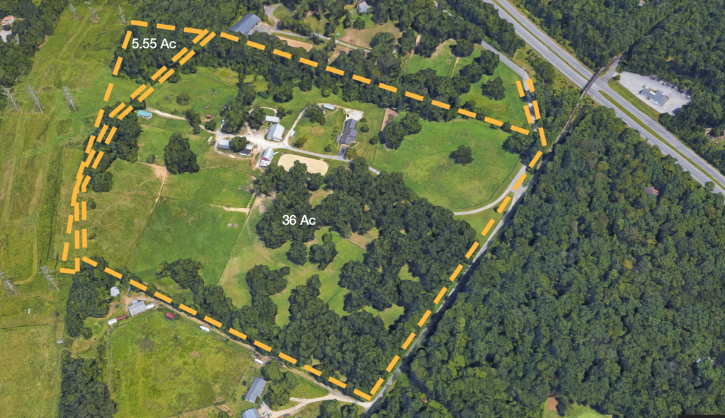 Aerial view of Pecan Ridge outline